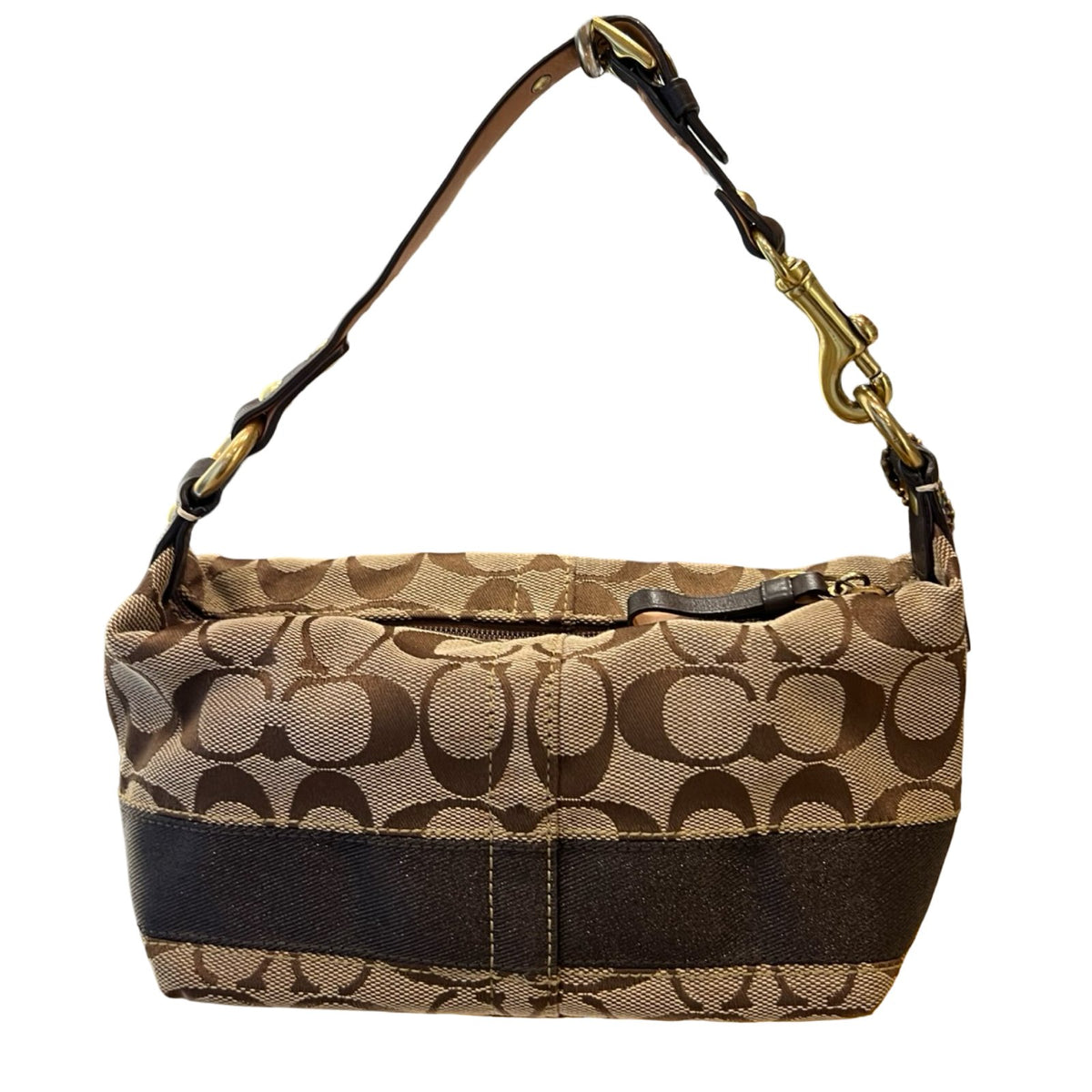 COACH Canvas Signature Pouch/Mini Bag Shoulder Bag Brown, Beige Gold Hardware Co75