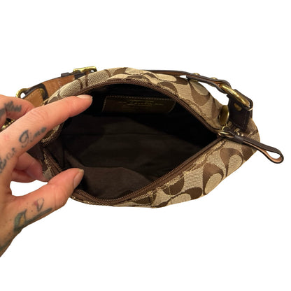 COACH Canvas Signature Pouch/Mini Bag Shoulder Bag Brown, Beige Gold Hardware Co75