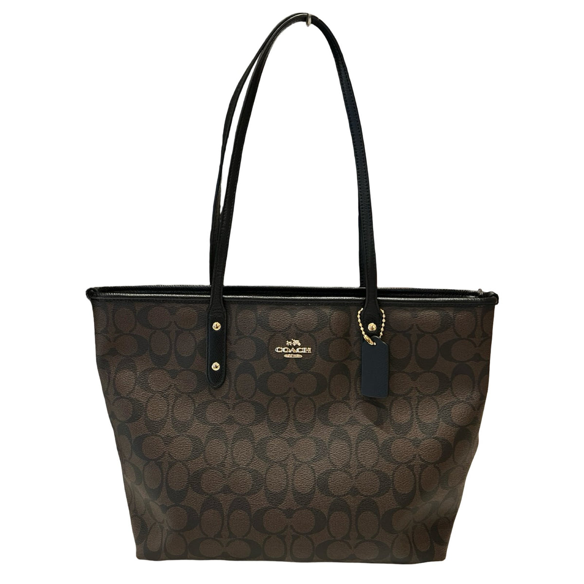 COACH Coated Canvas City Tote Tote Dark Brown, Black Gold Hardware Co92