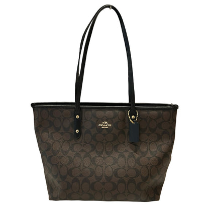 COACH Coated Canvas City Tote Tote Dark Brown, Black Gold Hardware Co92