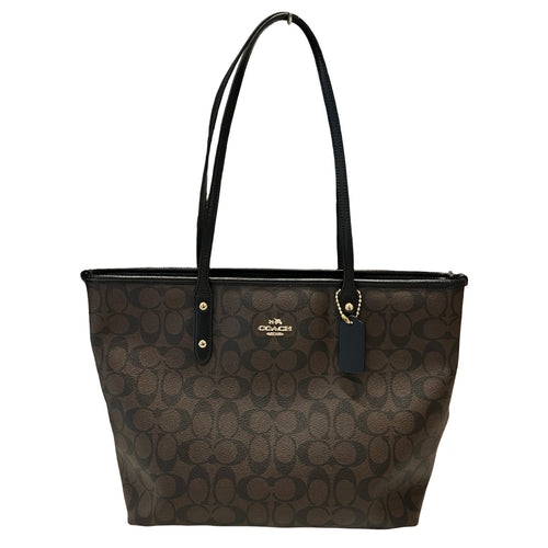 COACH Coated Canvas City Tote Tote Dark Brown, Black Gold Hardware Co92