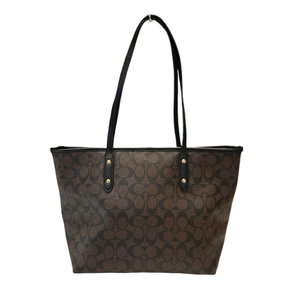 COACH Coated Canvas City Tote Tote Dark Brown, Black Gold Hardware Co92