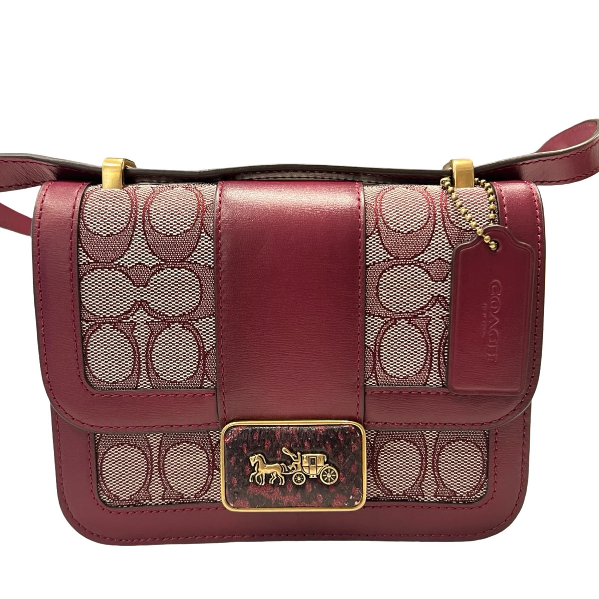COACH Canvas and Leather Georgie Saddle Bag Shoulder Bag Maroon Gold Hardware CO49