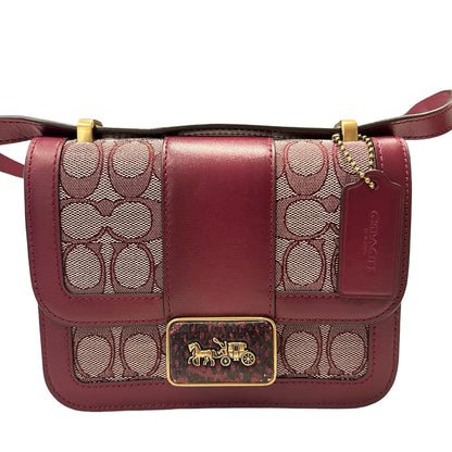 COACH Canvas and Leather Georgie Saddle Bag Shoulder Bag Maroon Gold Hardware CO49