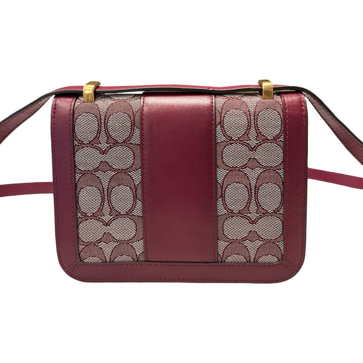COACH Canvas and Leather Georgie Saddle Bag Shoulder Bag Maroon Gold Hardware CO49