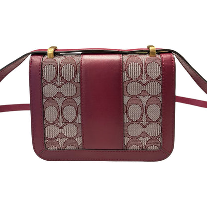 COACH Canvas and Leather Georgie Saddle Bag Shoulder Bag Maroon Gold Hardware CO49