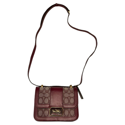 COACH Canvas and Leather Georgie Saddle Bag Shoulder Bag Maroon Gold Hardware CO49