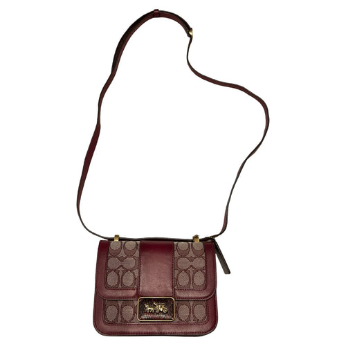 COACH Canvas and Leather Georgie Saddle Bag Shoulder Bag Maroon Gold Hardware CO49