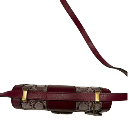 COACH Canvas and Leather Georgie Saddle Bag Shoulder Bag Maroon Gold Hardware CO49