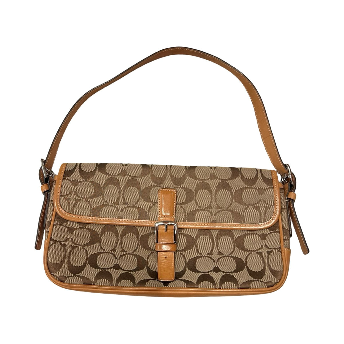 COACH Canvas/Leather Signature Shoulder Bag Shoulder Bag Brown, Tan Silver Hardware CO56