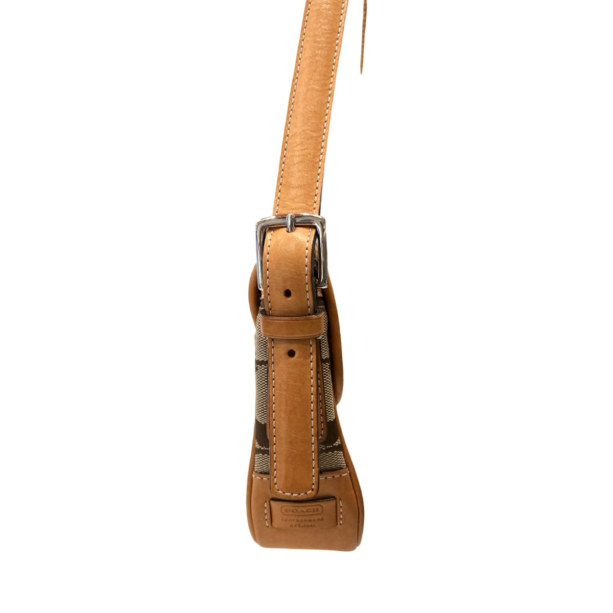COACH Canvas/Leather Signature Shoulder Bag Shoulder Bag Brown, Tan Silver Hardware CO56
