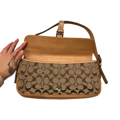 COACH Canvas/Leather Signature Shoulder Bag Shoulder Bag Brown, Tan Silver Hardware CO56