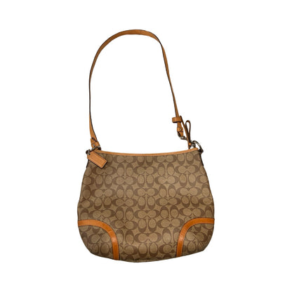 COACH Canvas/Leather Signature Hobo Shoulder Bag Brown, Tan Silver Hardware CO41