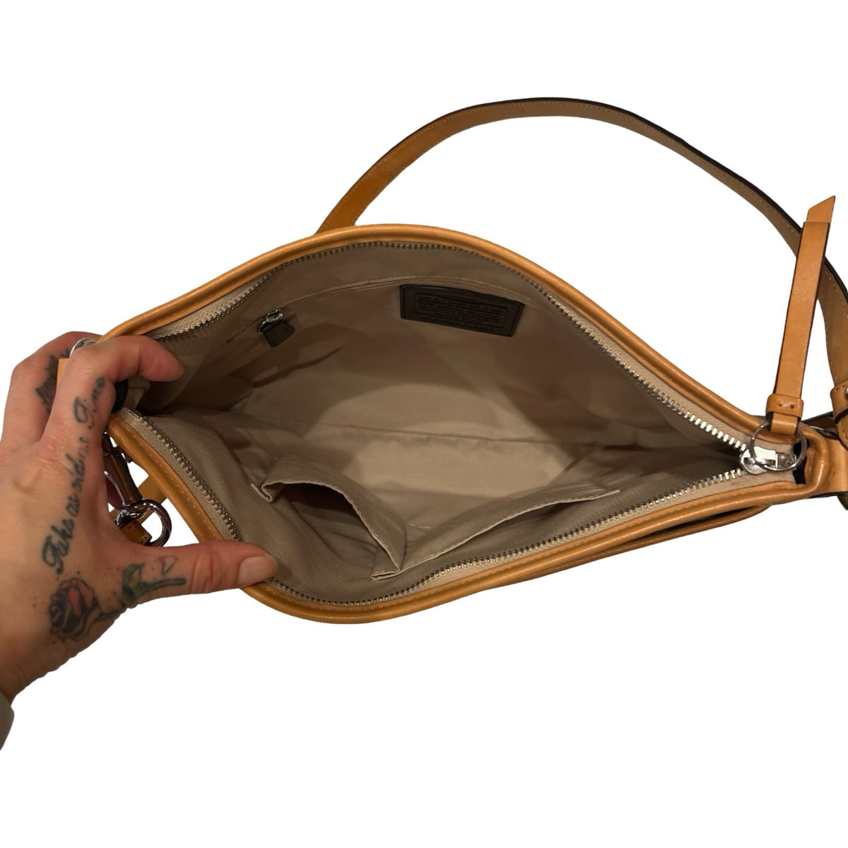 COACH Canvas/Leather Signature Hobo Shoulder Bag Brown, Tan Silver Hardware CO41