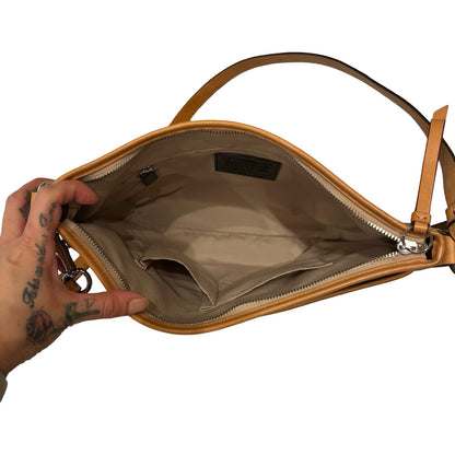 COACH Canvas/Leather Signature Hobo Shoulder Bag Brown, Tan Silver Hardware CO41