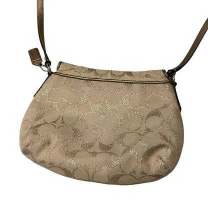 COACH Canvas/Leather Signature SOHO Flap Shoulder Bag Gold, Beige Silver Hardware CO57