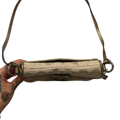COACH Canvas/Leather Signature SOHO Flap Shoulder Bag Gold, Beige Silver Hardware CO57