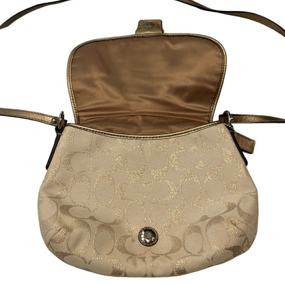 COACH Canvas/Leather Signature SOHO Flap Shoulder Bag Gold, Beige Silver Hardware CO57