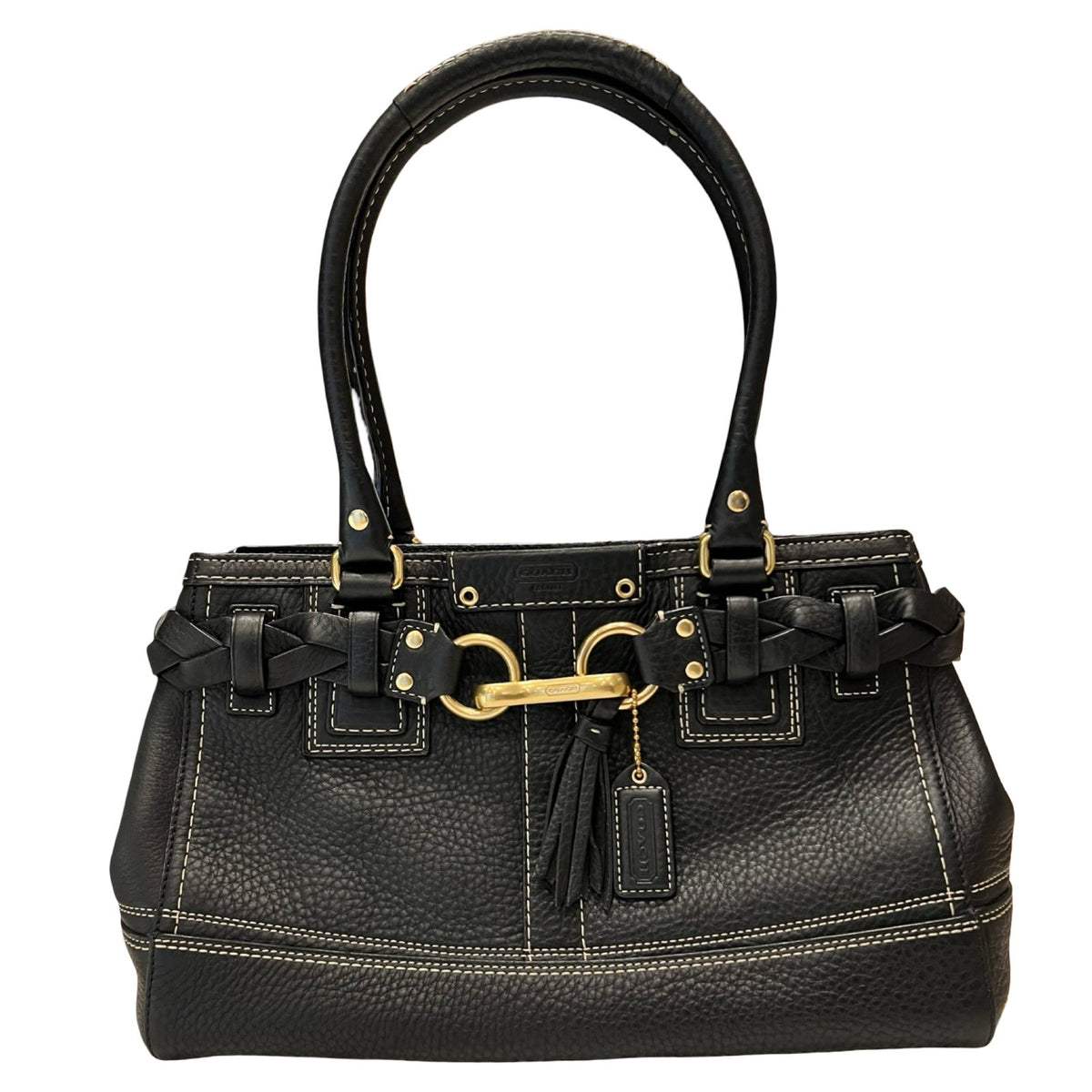 COACH Leather Hamptons Handbag Black Gold Hardware Co46