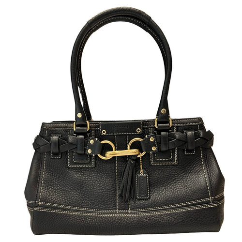 COACH Leather Hamptons Handbag Black Gold Hardware Co46
