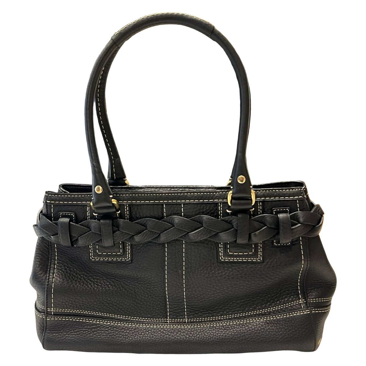 COACH Leather Hamptons Handbag Black Gold Hardware Co46