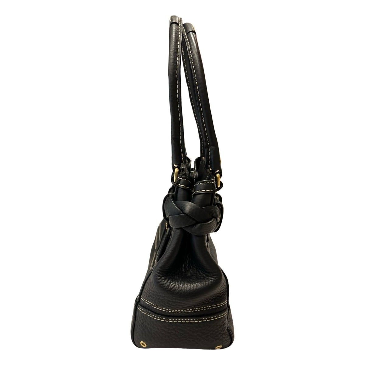 COACH Leather Hamptons Handbag Black Gold Hardware Co46