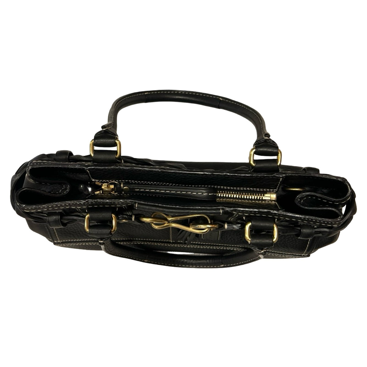 COACH Leather Hamptons Handbag Black Gold Hardware Co46