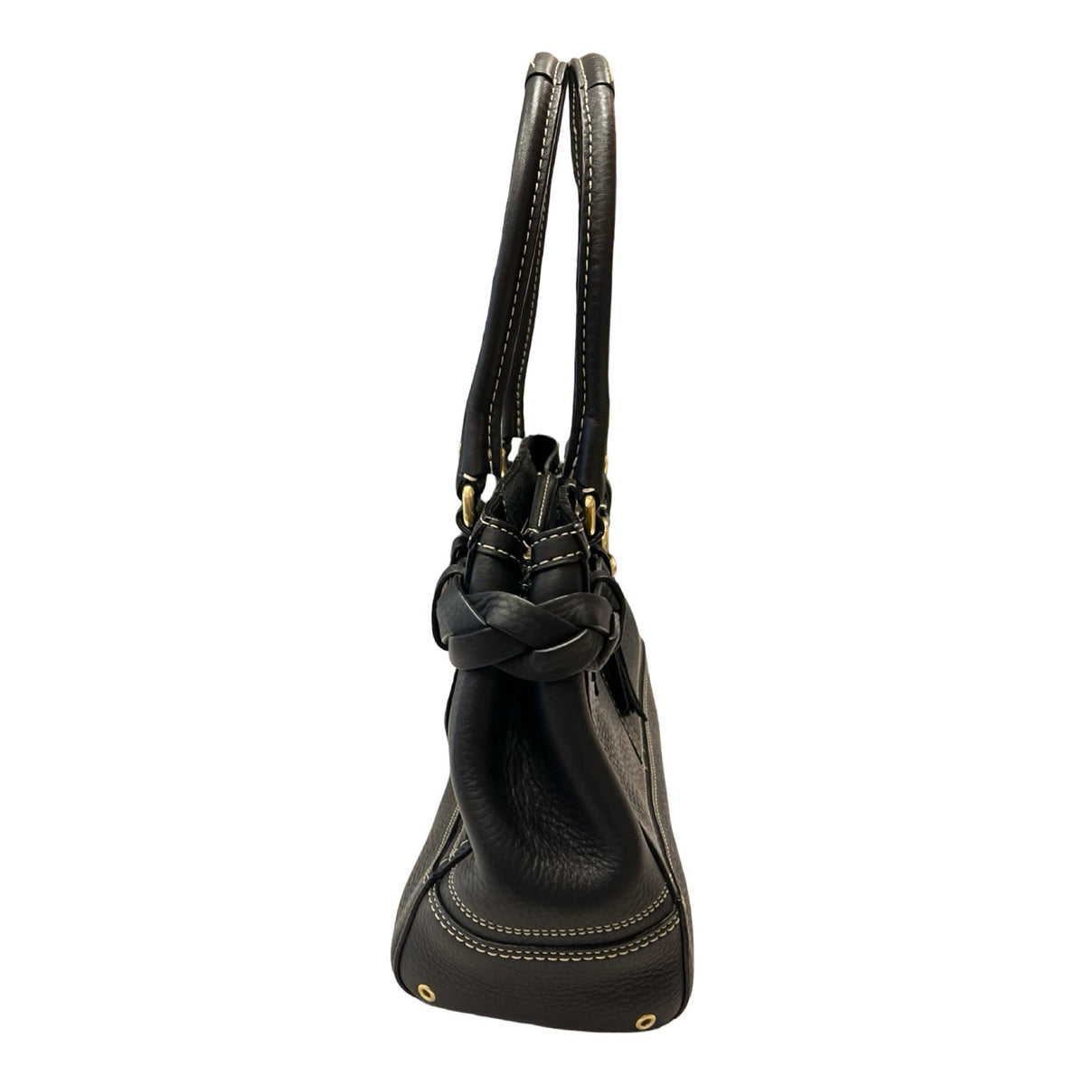 COACH Leather Hamptons Handbag Black Gold Hardware Co46