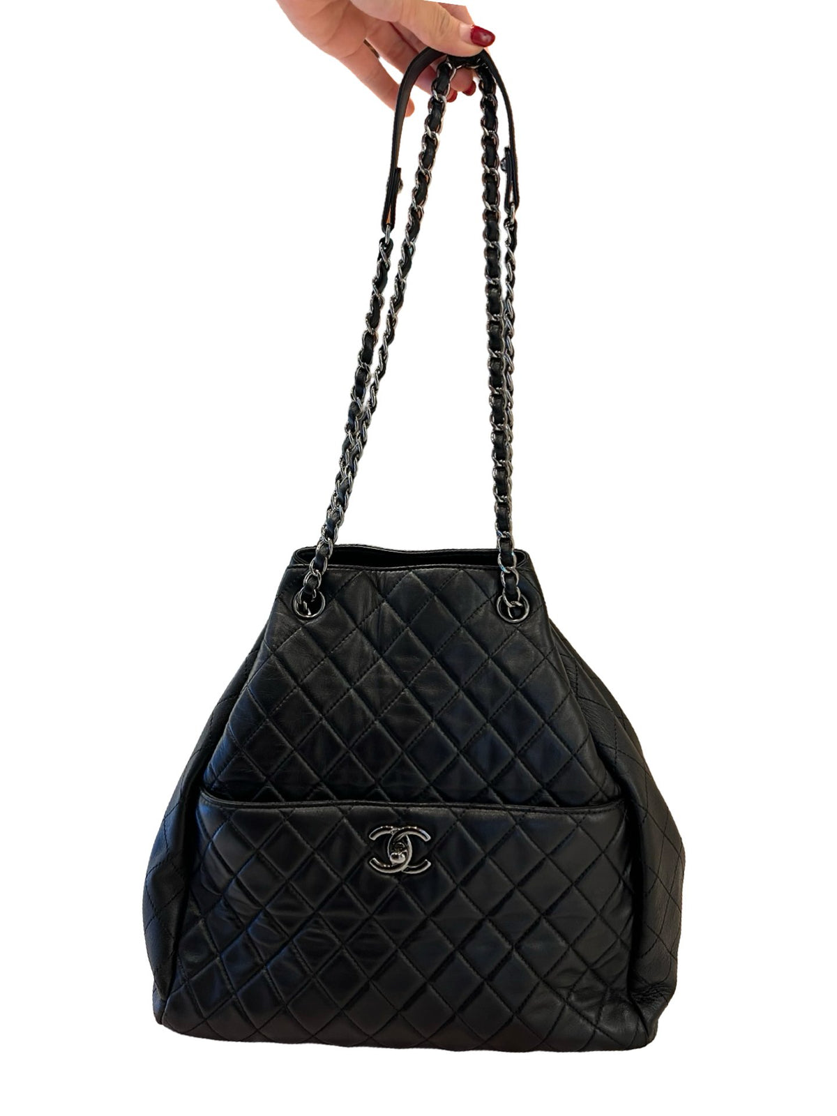CHANEL Lambskin Quilted Backpack Backpack Black Silver Hardware TM1