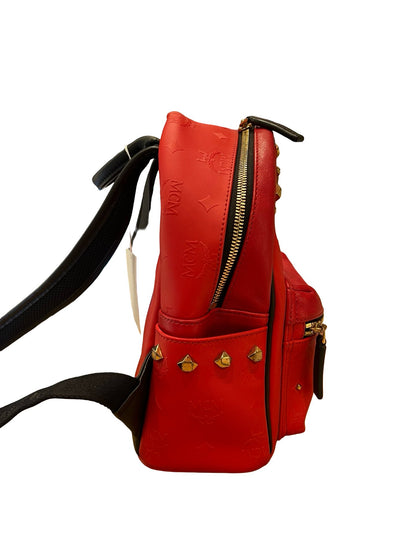 MCM Visetos Coated Canvas Stark Mini Backpack Backpack Red Gold Hardware MC173