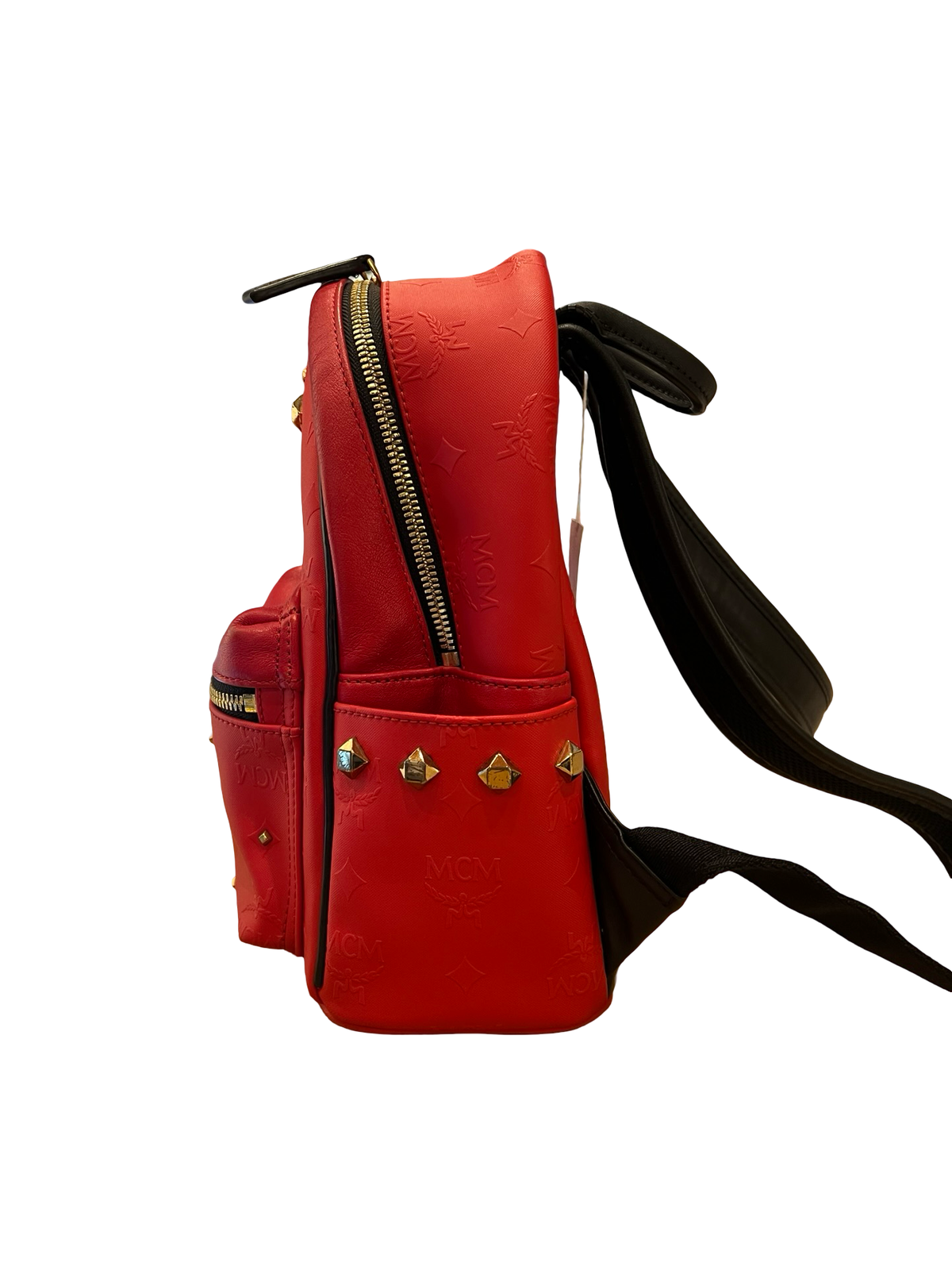 MCM Visetos Stark Backpack Backpack Red Gold Hardware MC173