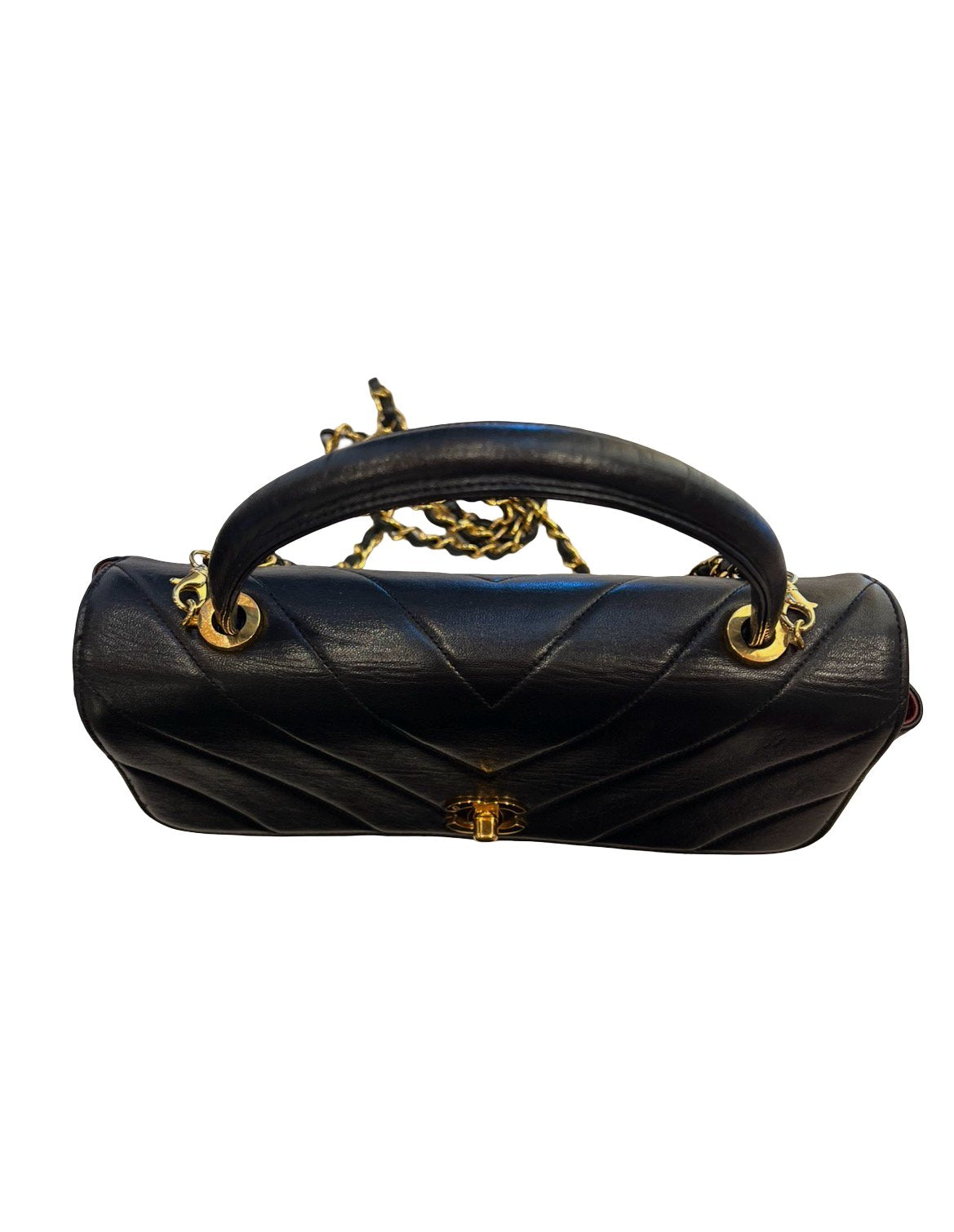 CHANEL Calfskin Coco Handle Handbag Black Gold Hardware Ch2295