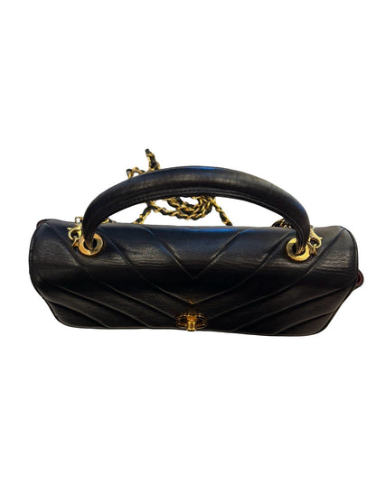 CHANEL Calfskin Coco Handle Handbag Black Gold Hardware Ch2295