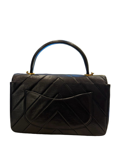 CHANEL Calfskin Coco Handle Handbag Black Gold Hardware Ch2295
