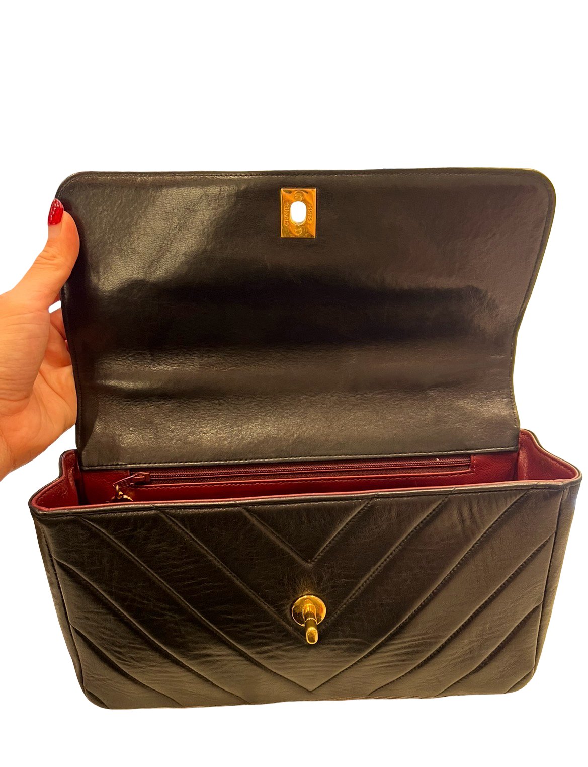 CHANEL Calfskin Coco Handle Handbag Black Gold Hardware Ch2295