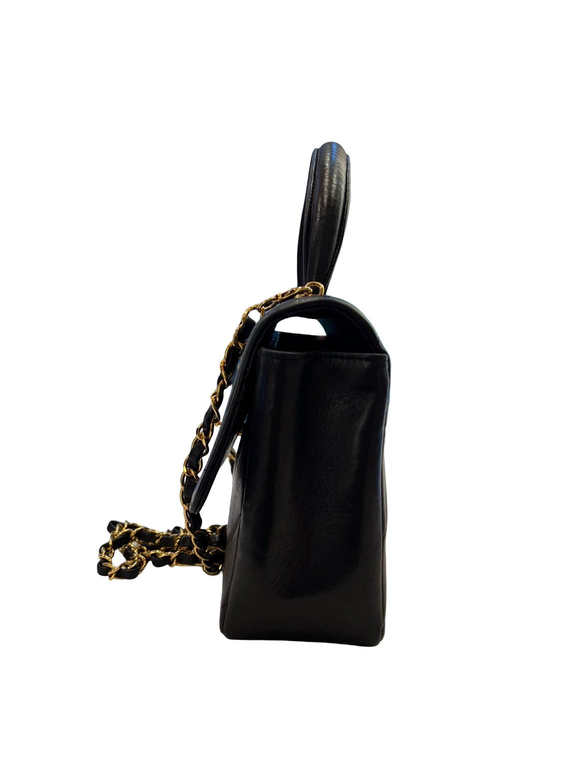 CHANEL Calfskin Coco Handle Handbag Black Gold Hardware Ch2295