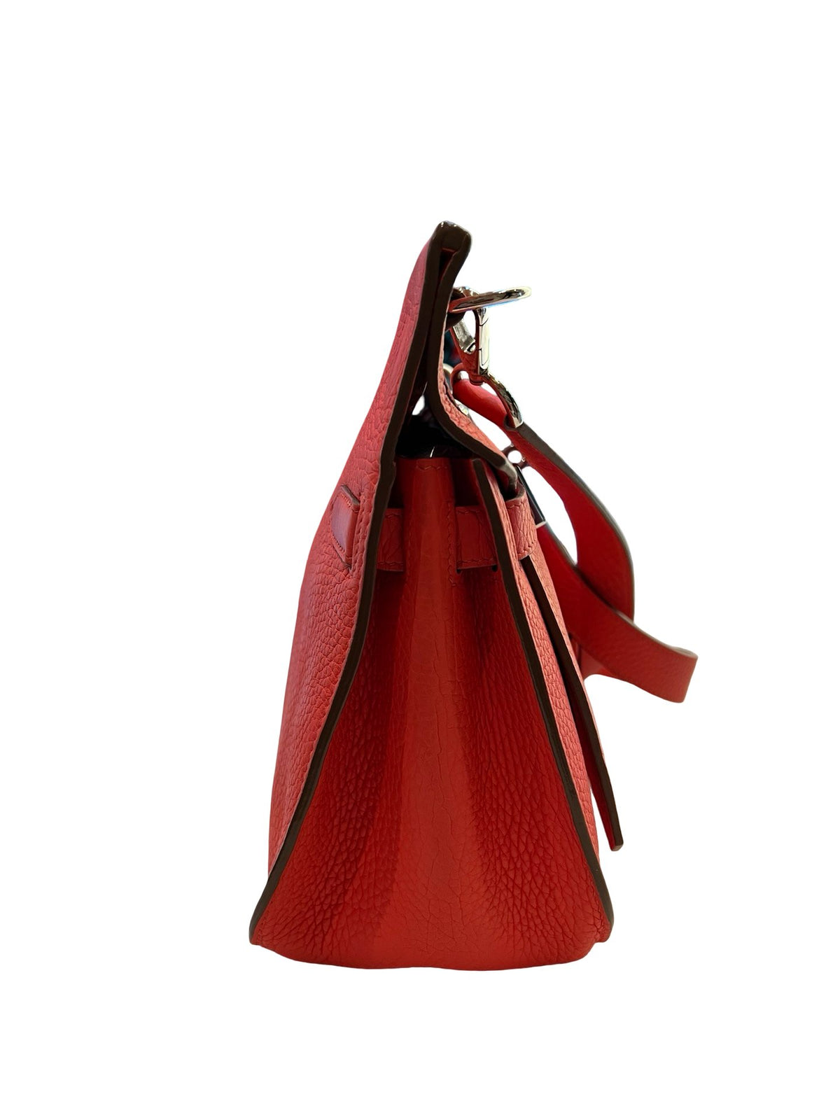 HERMES Clemence Kelly Danse Shoulder Bag Orange-Red Silver Hardware He496