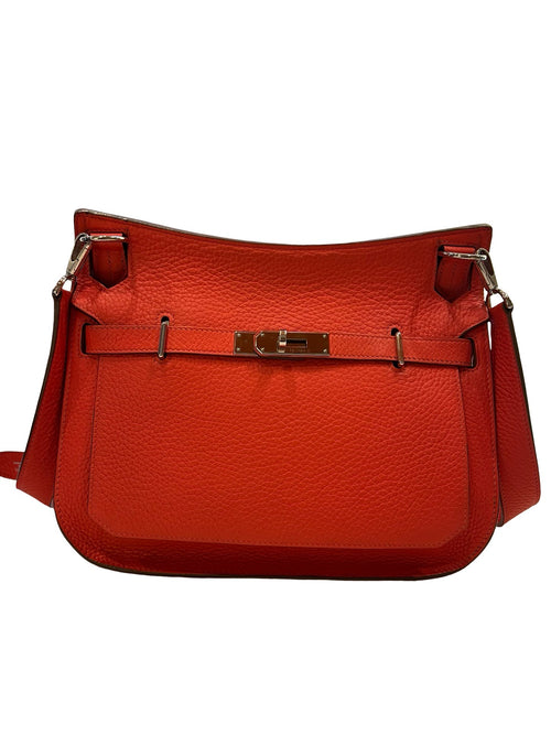 HERMES Clemence Kelly Danse Shoulder Bag Orange-Red Silver Hardware He496