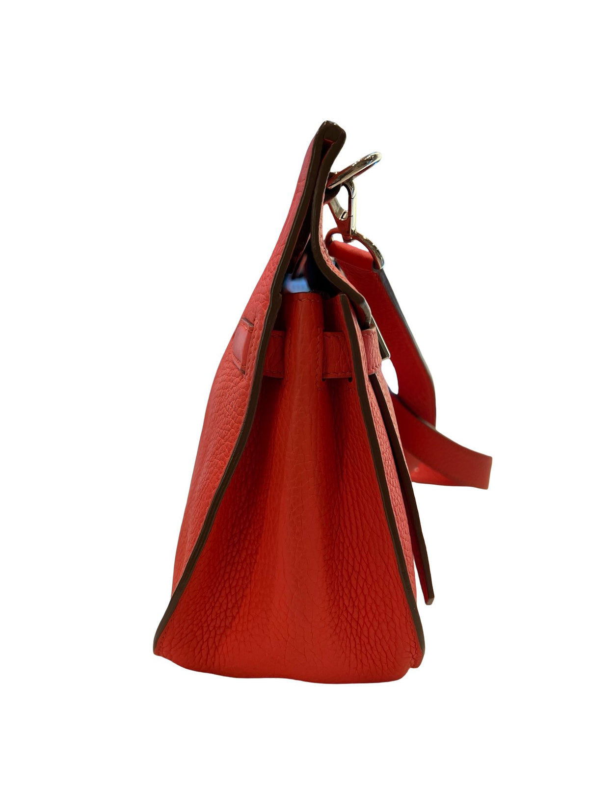 HERMES Clemence Kelly Danse Shoulder Bag Orange-Red Silver Hardware He496