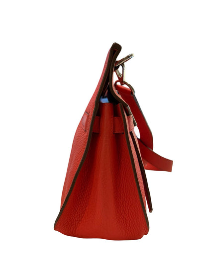 HERMES Clemence Kelly Danse Shoulder Bag Orange-Red Silver Hardware He496