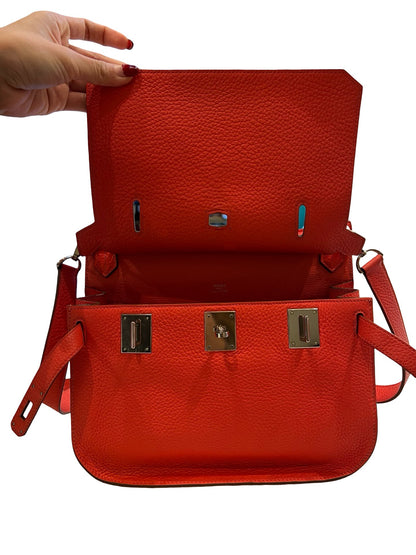 HERMES Clemence Kelly Danse Shoulder Bag Orange-Red Silver Hardware He496