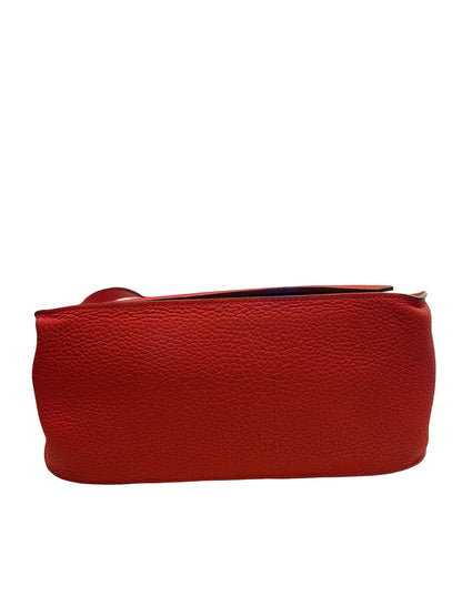 HERMES Clemence Kelly Danse Shoulder Bag Orange-Red Silver Hardware He496