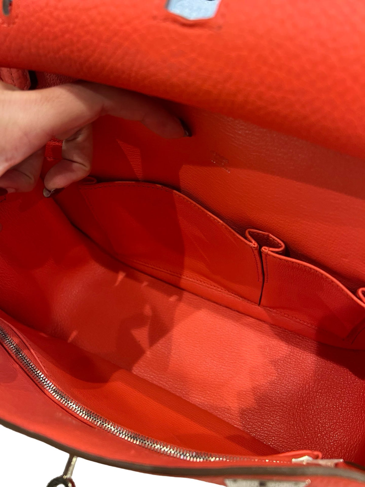 HERMES Clemence Kelly Danse Shoulder Bag Orange-Red Silver Hardware He496