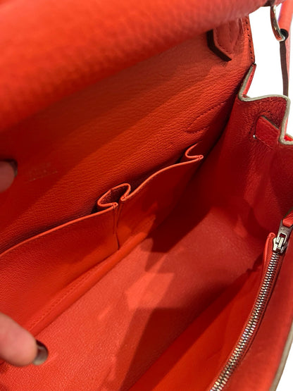 HERMES Clemence Kelly Danse Shoulder Bag Orange-Red Silver Hardware He496