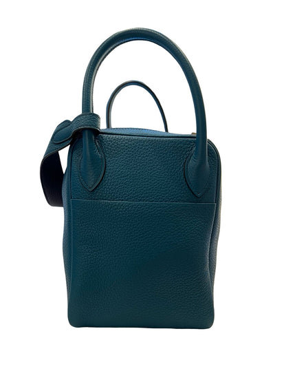 HERMES Clemence Lindy 30 Handbag Teal Blue Silver Hardware He497