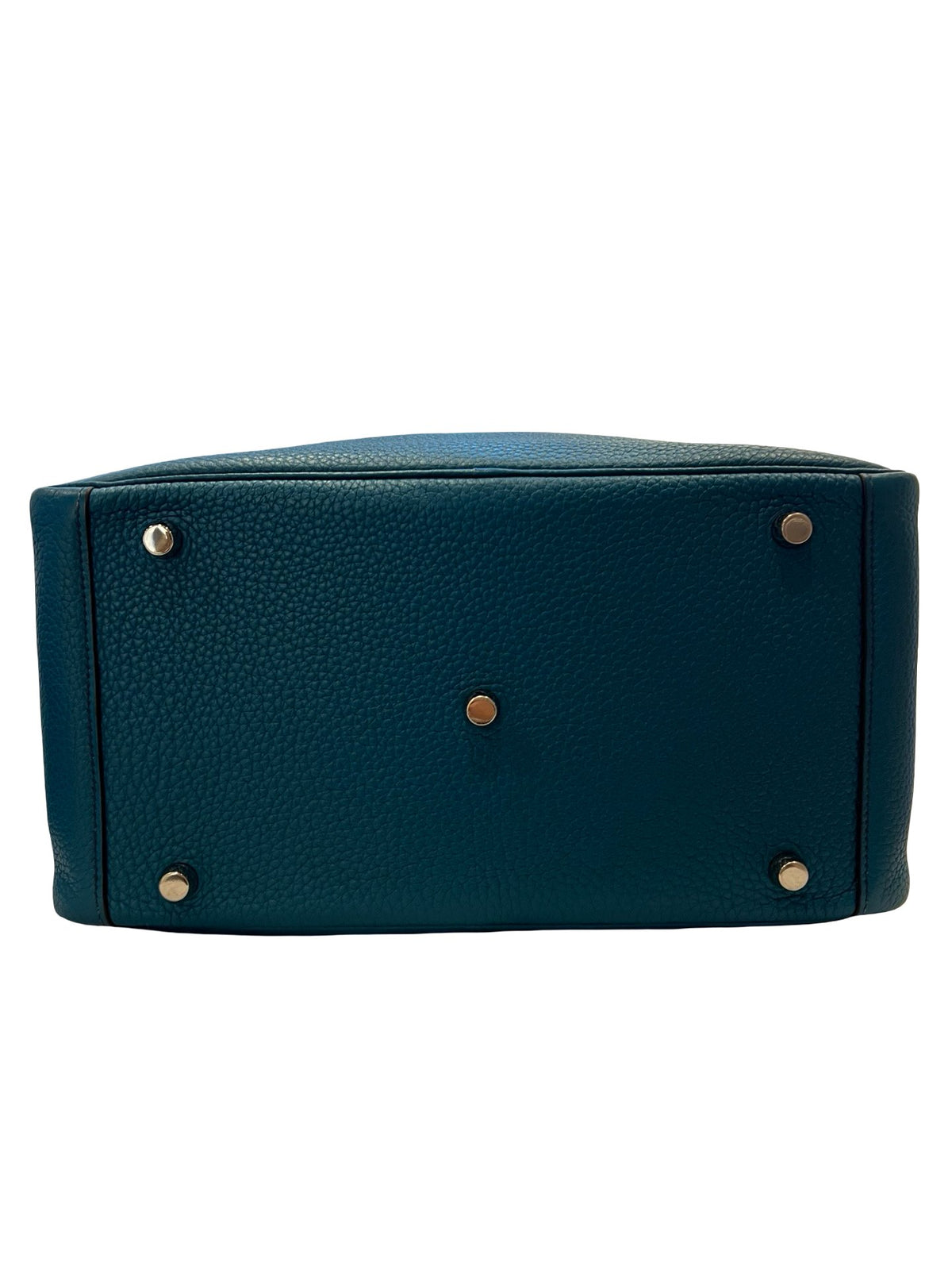 HERMES Clemence Lindy 30 Handbag Teal Blue Silver Hardware He497
