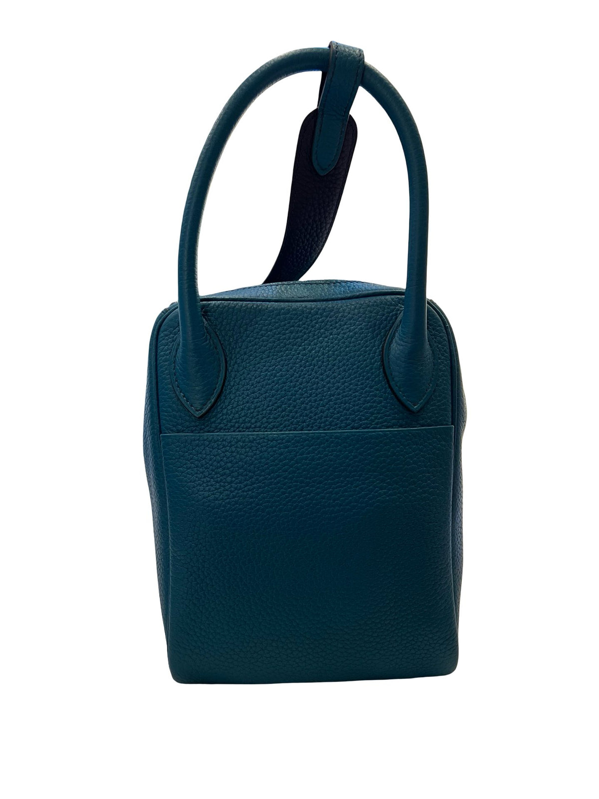 HERMES Clemence Lindy 30 Handbag Teal Blue Silver Hardware He497