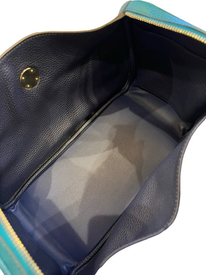 HERMES Clemence Lindy 30 Handbag Teal Blue Silver Hardware He497