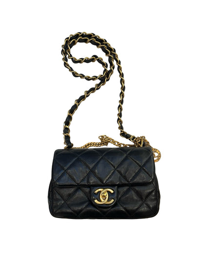 CHANEL Lambskin Mini Classic Flap Bag Shoulder Bag Black Gold Hardware Ch2294