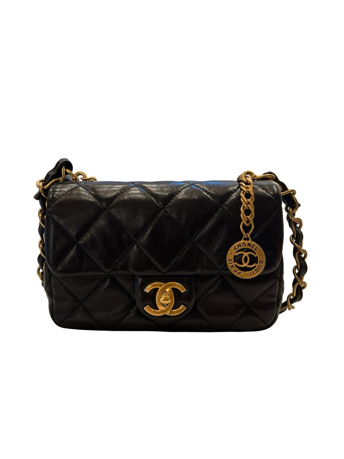 CHANEL Lambskin Mini Classic Flap Bag Shoulder Bag Black Gold Hardware Ch2294